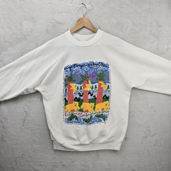 Vintage Kings Canyon National Park Sweater Mens Large White 80s Crewneck Animals - Picture 2 of 10